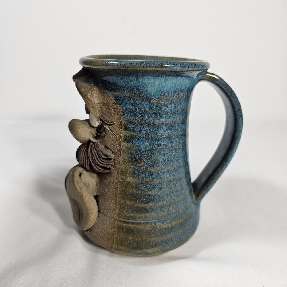 Vintage 1970s 3D Handmade Pottery Ugly Face W/Mustache Coffee/Tea Mug Decorative - Picture 2 of 8